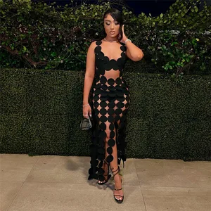 2025 Sleeveless Backless Coquette Skinny Tassel See Through Bodycon Dress Summer Midnight Clubwear Vestidos Women Hollow Dress