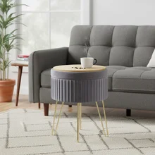 Luxury Upholstered Tufted Round Velvet Stool Footrest Ottoman with Metal Legs for Living Room