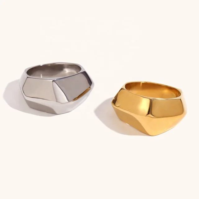 Dingran RING New Arrival 18K Gold Plated Minimalist Geometric Rings Waterproof Stainless Steel Jewelry