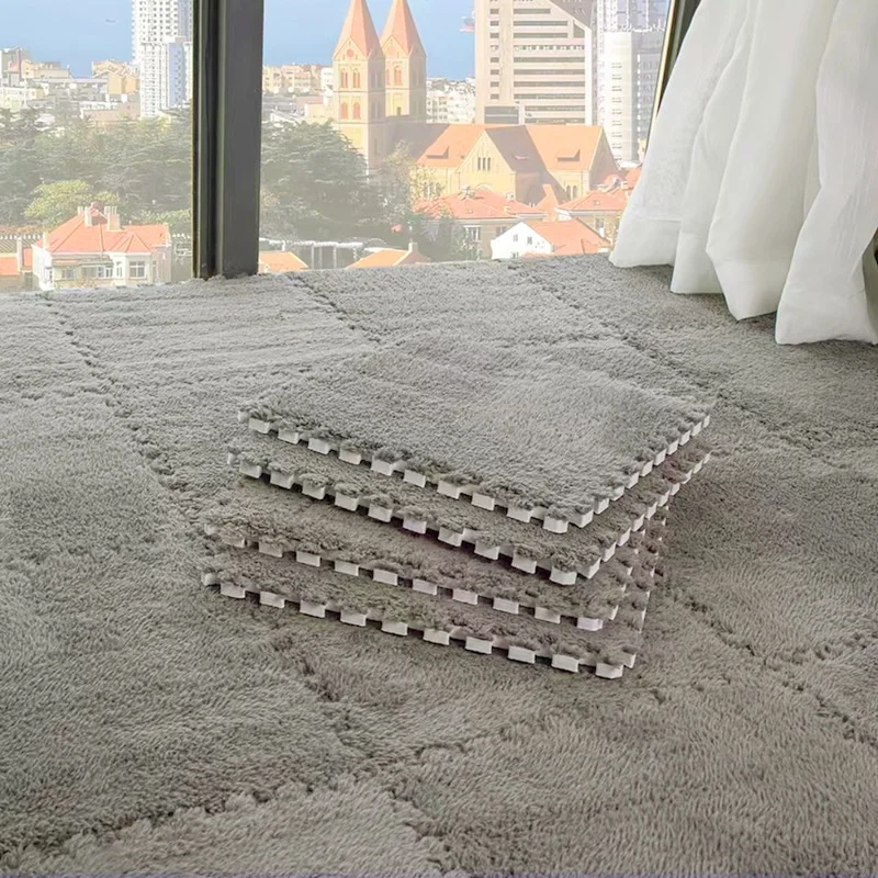 Multi-functional Pure Colors Square Carpet in  Bedroom Plush EVA Foam Flooring Tatami Mat Detachable Seamed Rug