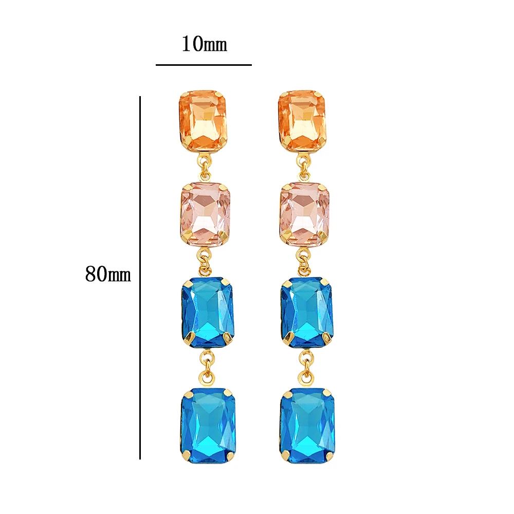 product new geometric long tassel glass crystal square earrings elegant rhinestone earrings for weddings perfect for womens ears-1