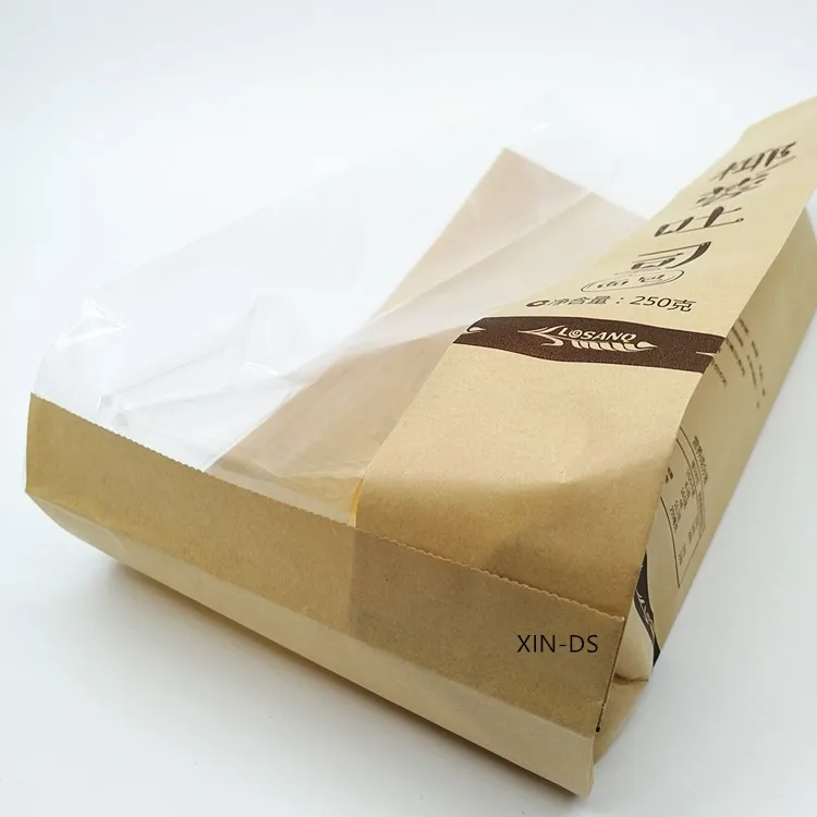 Custom print food packaging kraft paper bag with window for bread