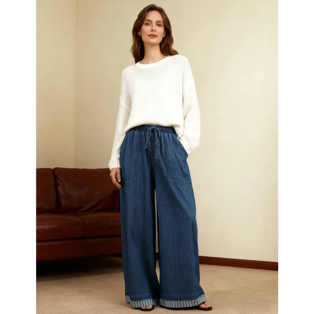 Wholesale Summer New Korean Edition Loose Versatile Casual Stripe Slim Straight Women's Jeans