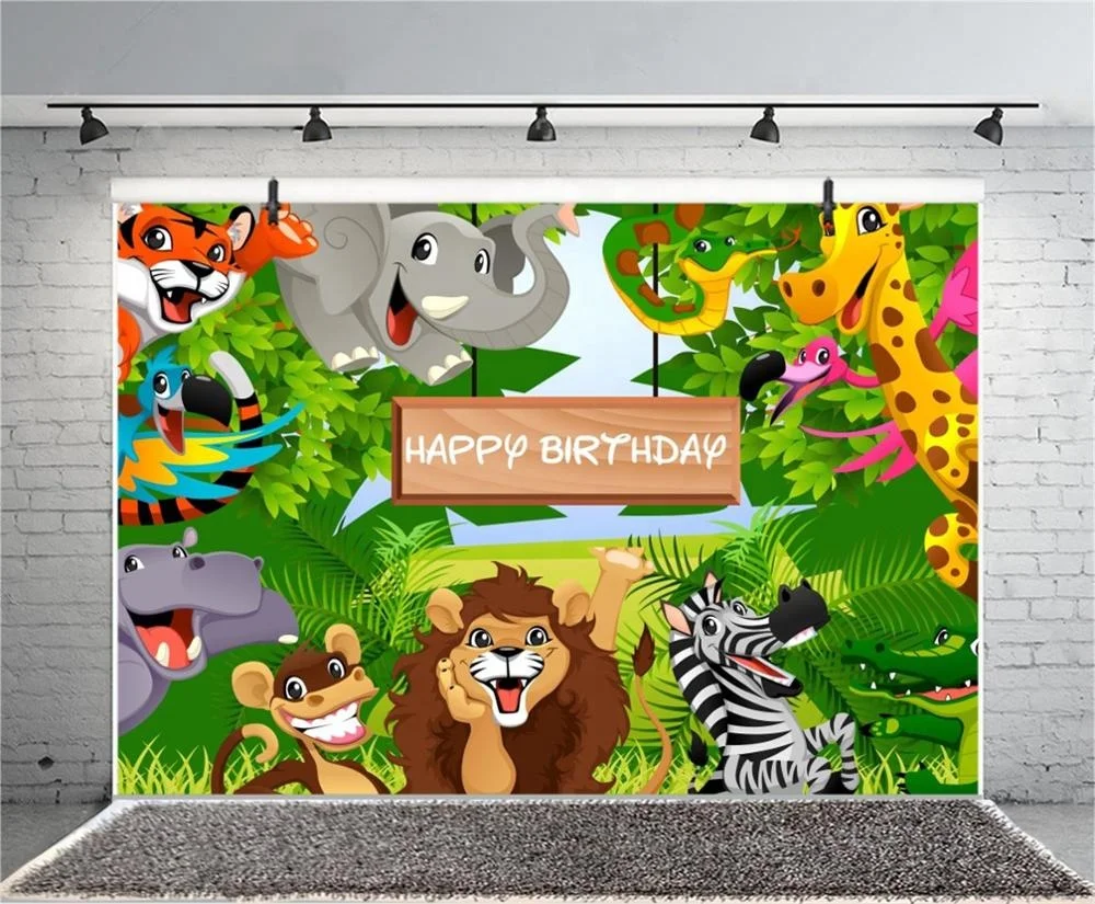 Sfondo Fotografico Per Baby Shower 2.1x1.5 M Con Animali Cartoon - Telo Per Decorazione Festa Compleanno Bambini, Fondale Per Foto