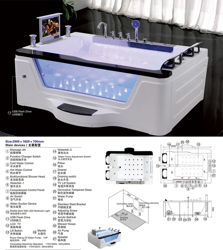 Longevity Clear Acrylic Luxury Bath Tubs With Hydro Massage Standard