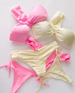 OEM Custom Bikini Set Logo Bathing Suit Solid Blank One Shoulder Swimsuit Sexy Triangle String Thong Micro Swimwear Women 2026