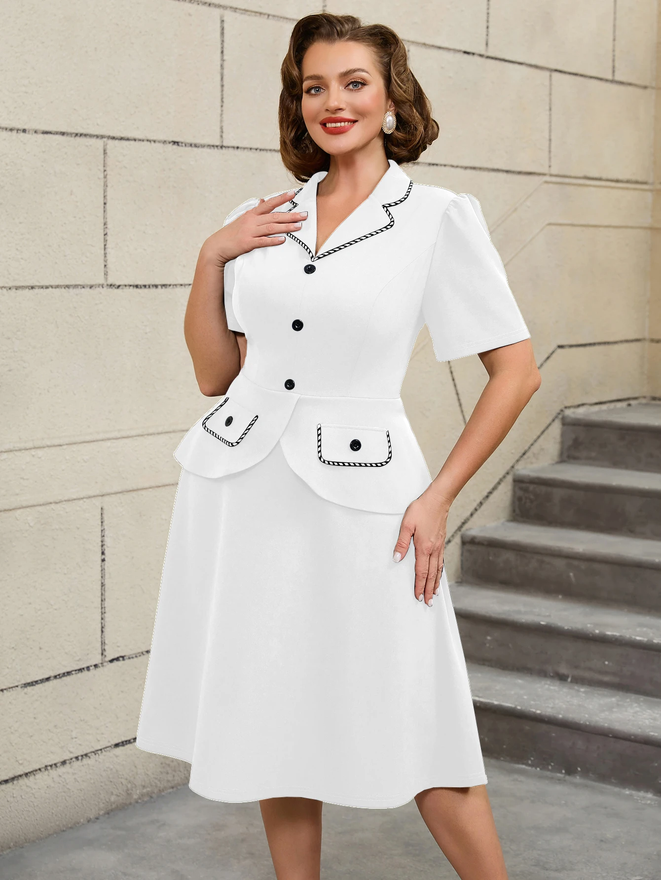 AOMEI Puff Short Sleeve Formal Interview Business Suits Midi Formal Summer  Peplum Women's Career Dresses Navy Blue| Alibaba.com