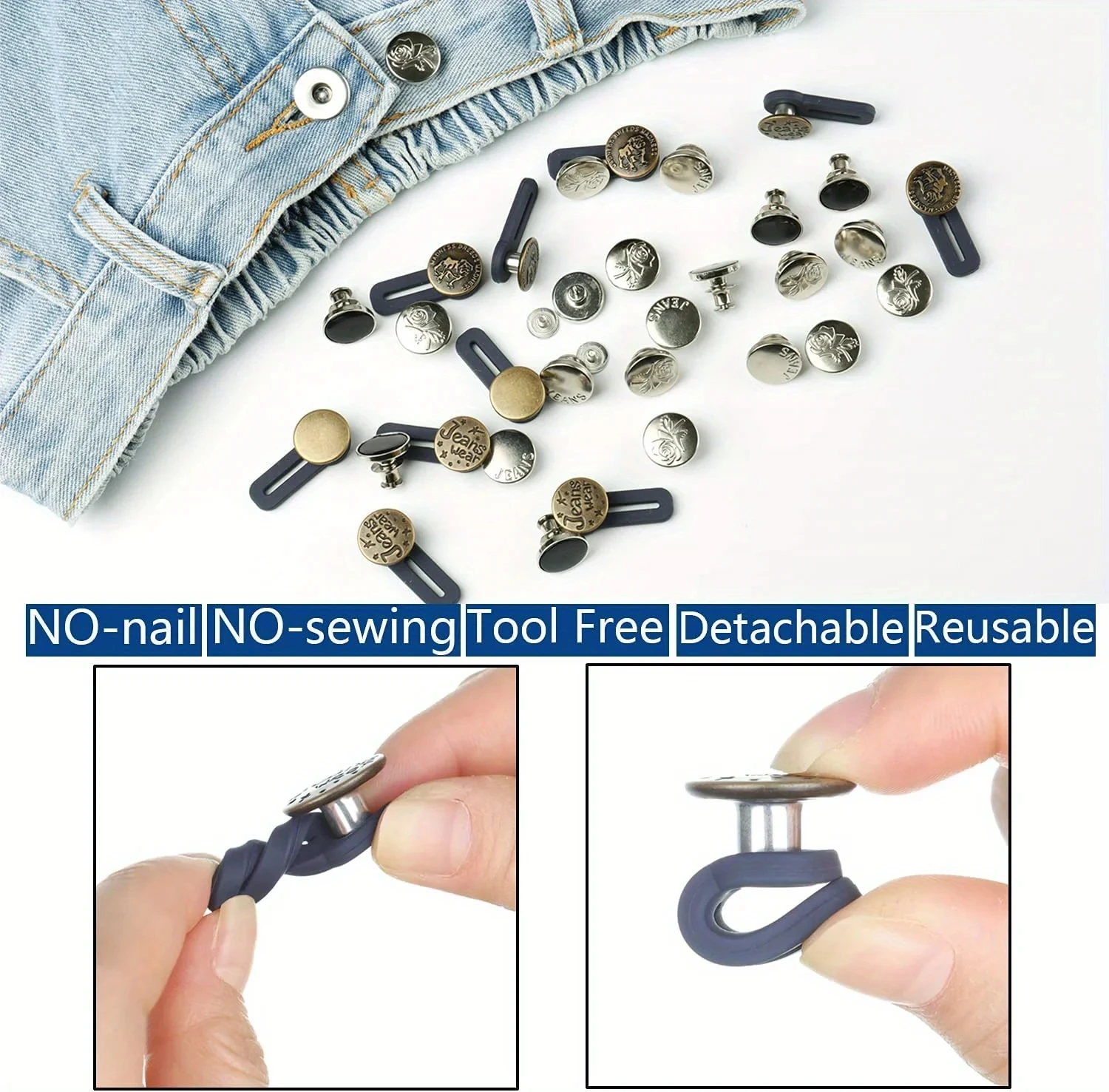 Free Sewing Buttons Adjustable Disassembly Retractable Jeans Waist Button Metal Extended Buckles Pant Waistband Expander