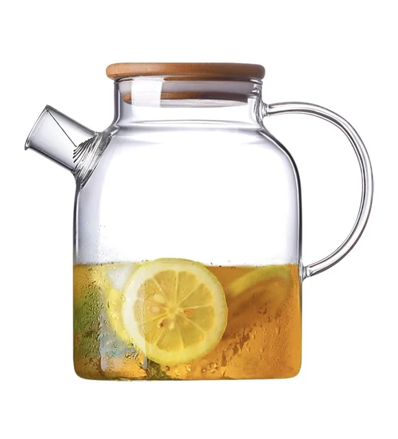 1800ml Wholesale Heat Resistant Borosilicate Glass Tea Pot With Stainless Steel/bamboo Lid Teapot Set Clear Juice Container