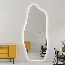 BOLEN frameless irregular LED backlit wall mirror vanity full length Mirror With time display for dressing room home decor