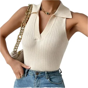 European and American Women's Casual V-Neck Knitted Vest Sleeveless Camisole Top