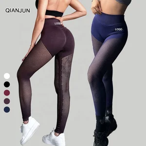 Seamless Nylon Fitness Yoga Leggings Sexy High-Waisted Hollowed-Out Butt-Lifting Sports Pants with Solid Pattern For Women