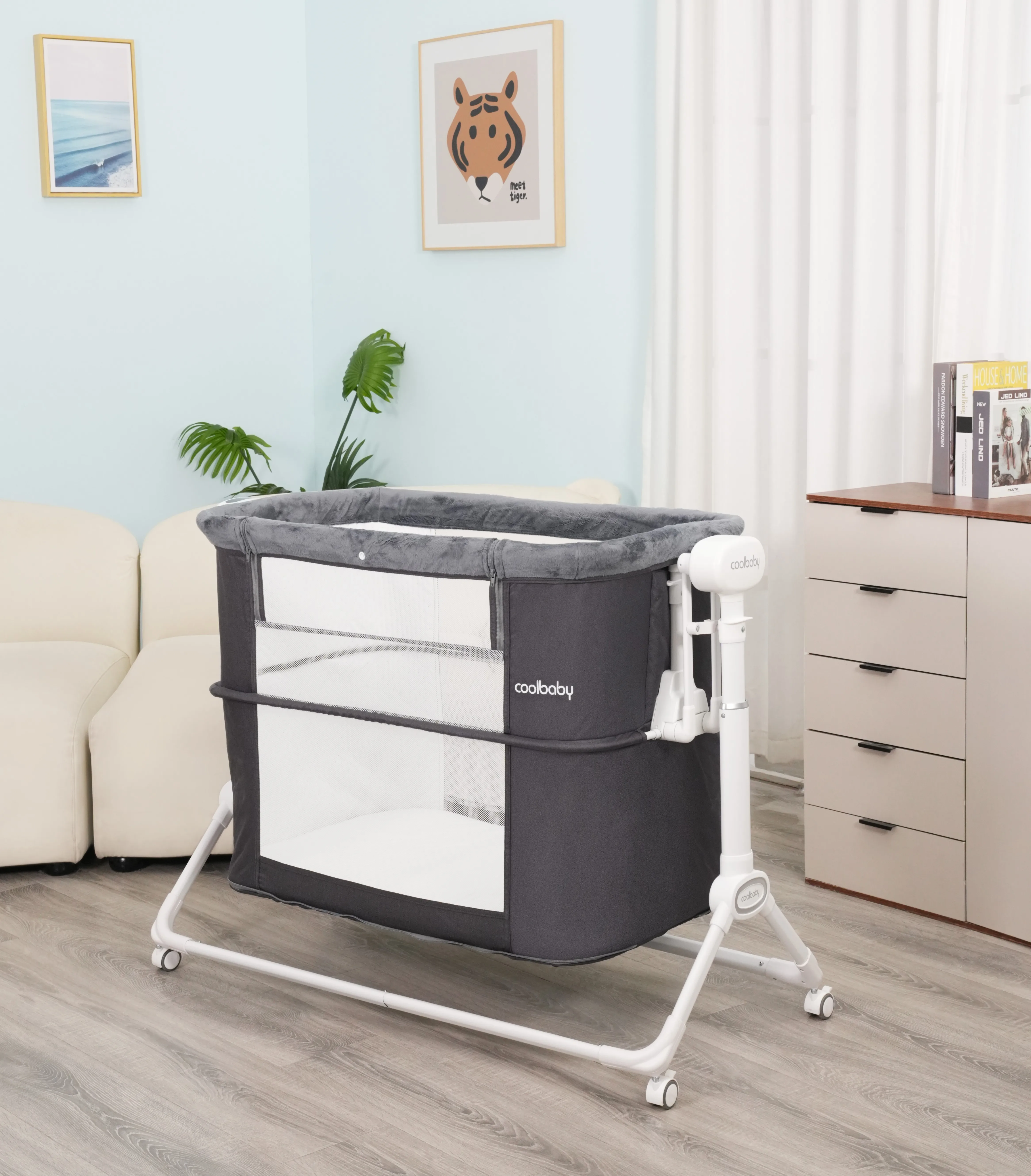 P763D02 Cool Baby Baby Beside Bed Auto Swing Crib With 3 Timer Settings factory