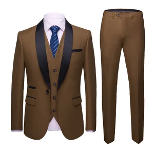 Wine Color Men Suits 3 Pieces Gentleman Slim Fit Blazer Pant Vest Suit Tailor Made Suits