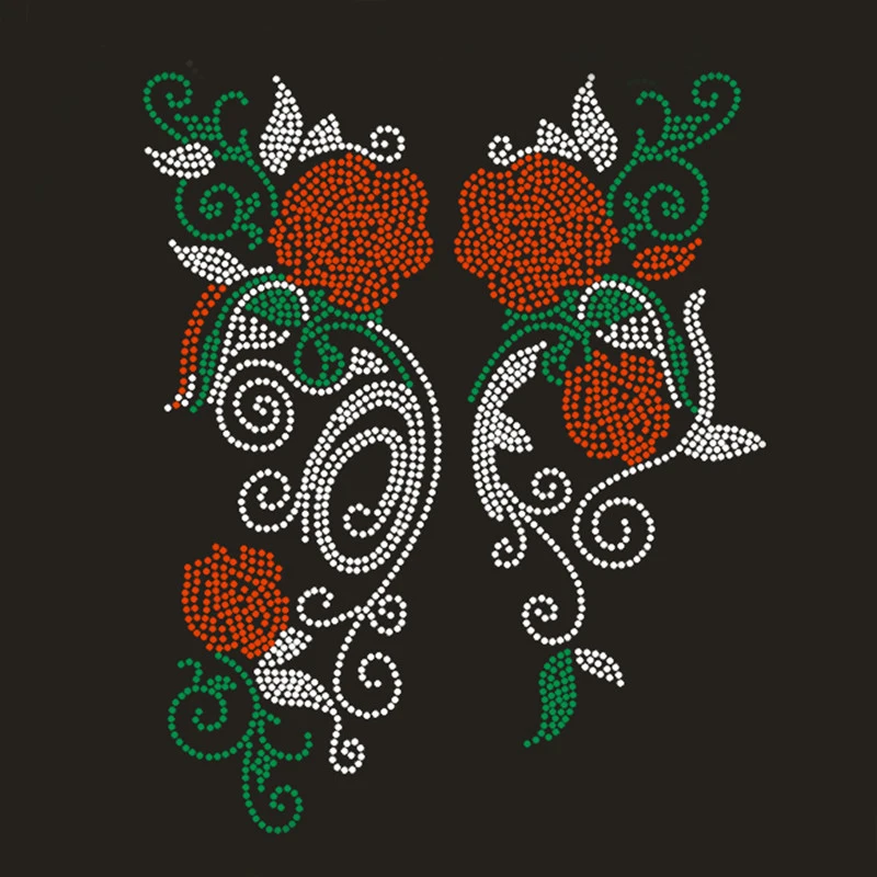 Free sample Custom hotfix rhinestone transfer pattern bling iron on transfer flower