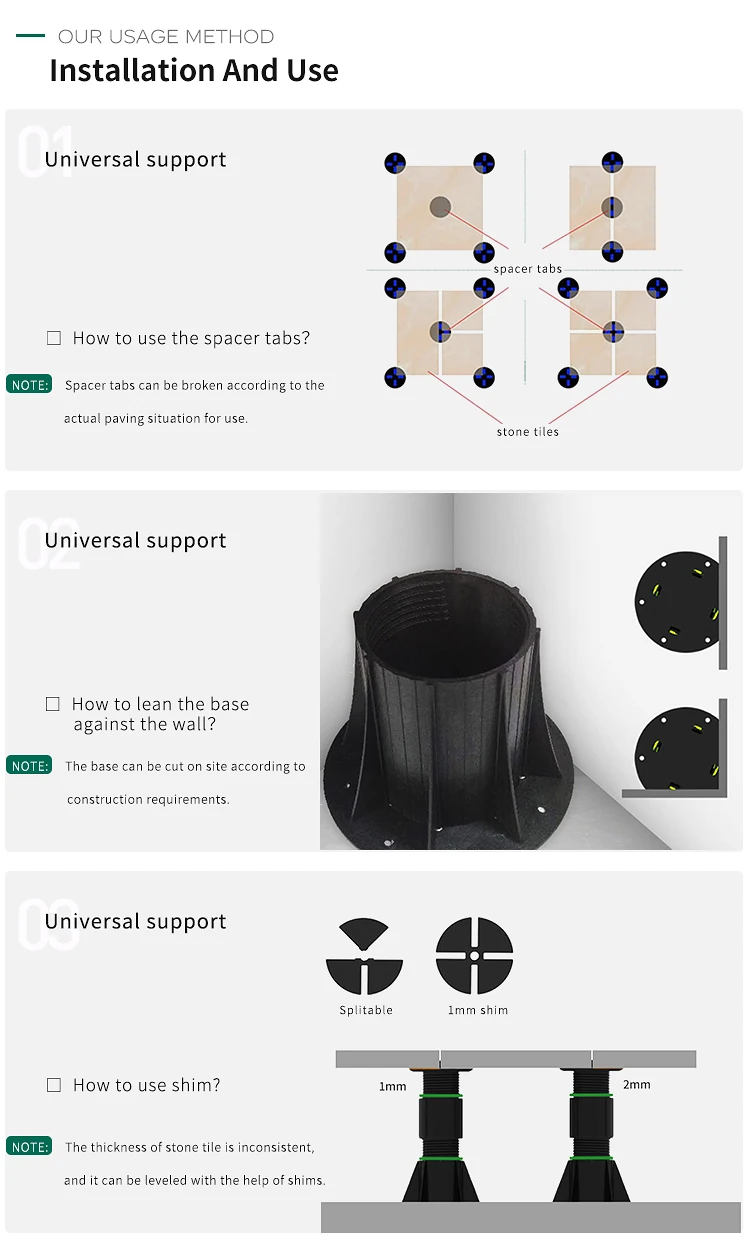 Homedin Best Quality Roof Support Tile Plastic Higher Adjustable Paver Pedestal Pvc Floor Pedestal
