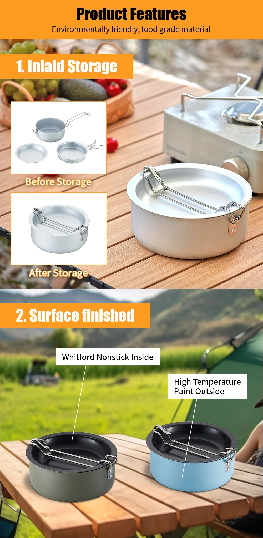 Hot Sale Easy To Clean Camping And Hiking Cooking Set Aluminum Portable Cooking Pot Set supplier