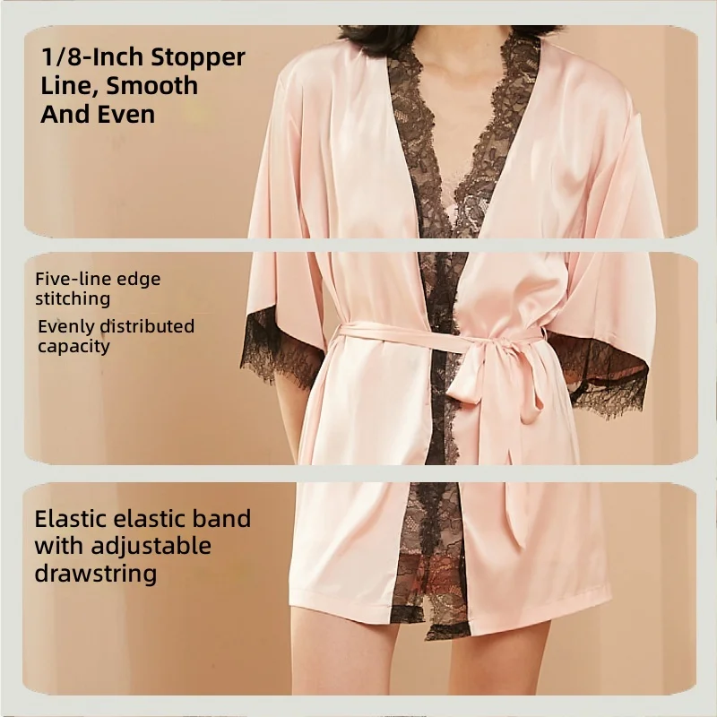 New Satin Long Sleeve Night Pajama Set for Men & Women Breathable Elastic Waist Silver Grey Skin-Friendly Texture