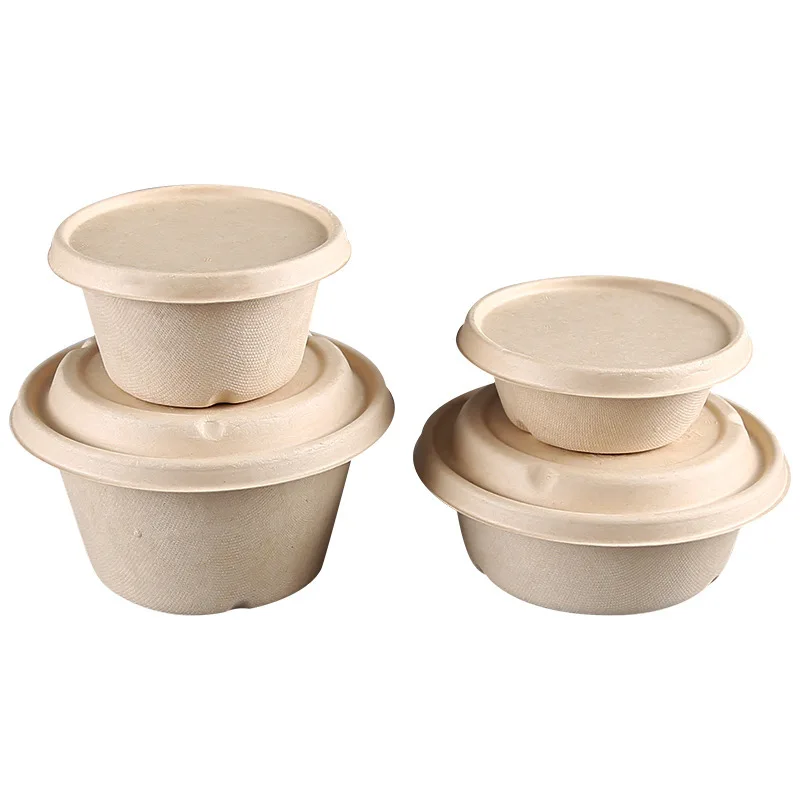 Disposable Takeaway Bowl Bio Containers Bagasse Pulp Rice noodles bowl with lid