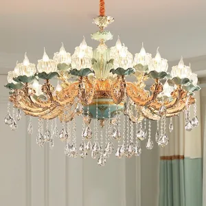 European Luxury Crystal Ceramic Chandeliers Lights Simple Flower Pendant Light for Home Hotel Villa Room Decoration