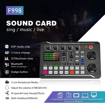 Carte Son Live F988 Avec Effets DJ Et Changeur Vocal - Mixeur Bluetooth Pour Streaming