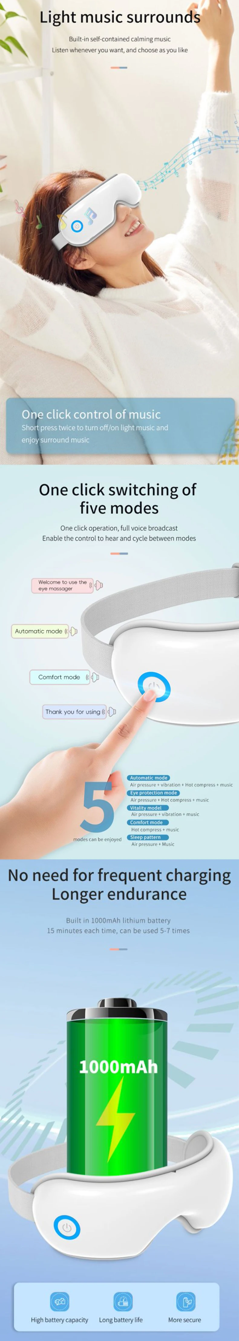 product smart electric eye massager with blue tooth vibration and air compression heated eye massage equipment-3