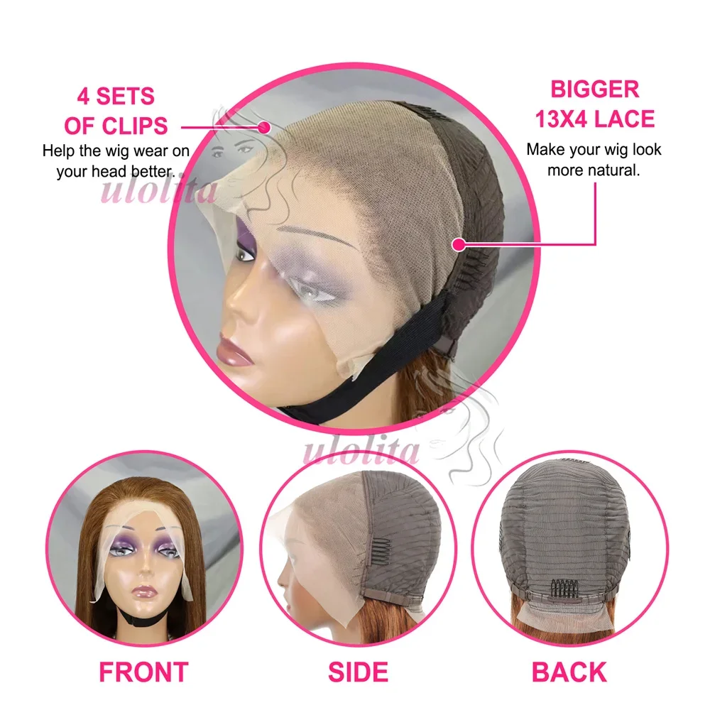 13x4 Lace Front Perücke Bob Echthaar Braun Glatt 180% Volldichte HD Transparent Lace Frontal Perücken_voghion.com
