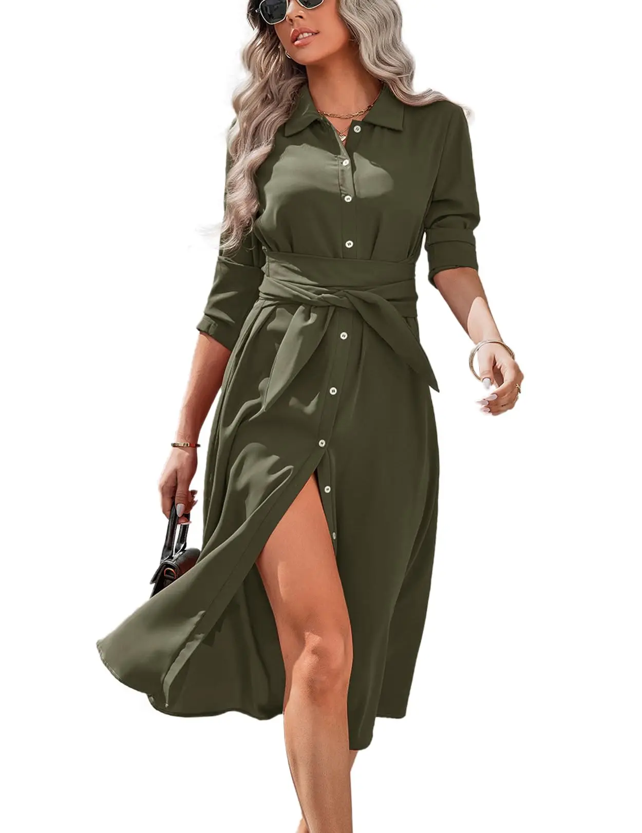 Women's Casual Single-breasted Solid Color Color Matching Long Sleeve Lapel Shirt
