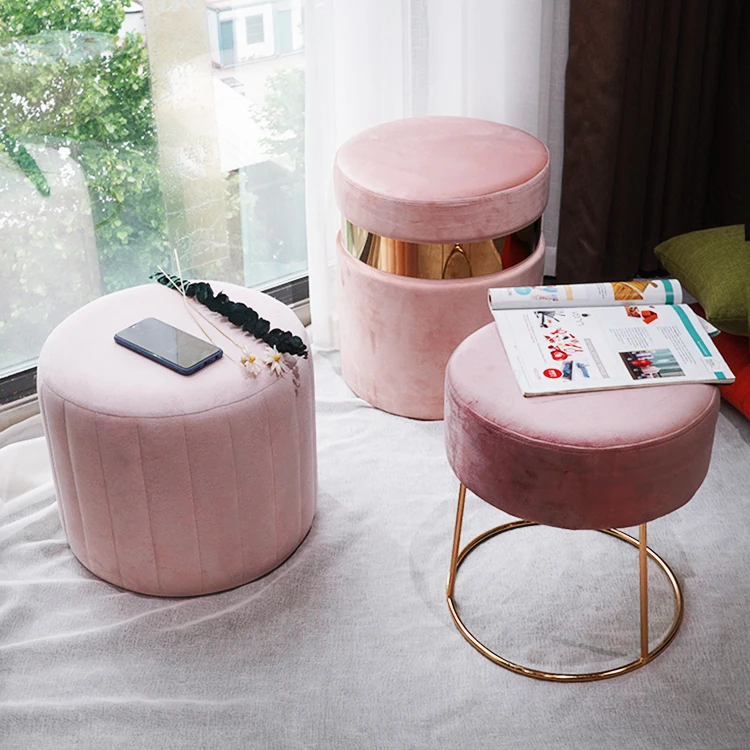 Stool New Sale Dining Round Modern Indoor Home Luxury Foot Step Gold Metal Chairs Velvet Ottoman Stools