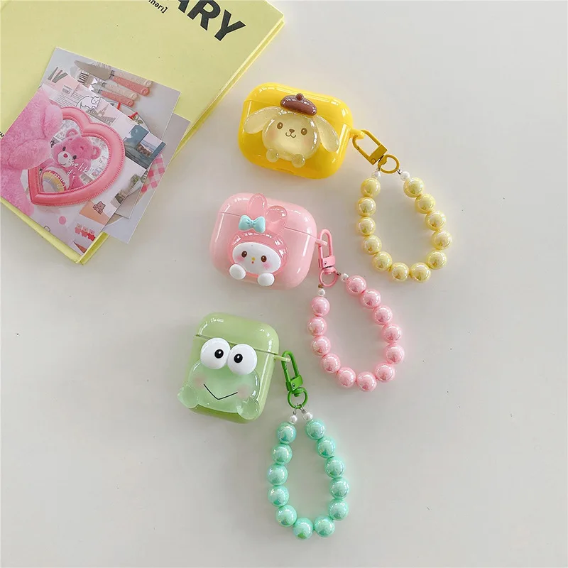 Cute Cartoon Headphone Case for Airpods 12 3 Generation Bead Bracelet Rabbit Frog Puppy Earbuds Cover for Airpods Pro 2