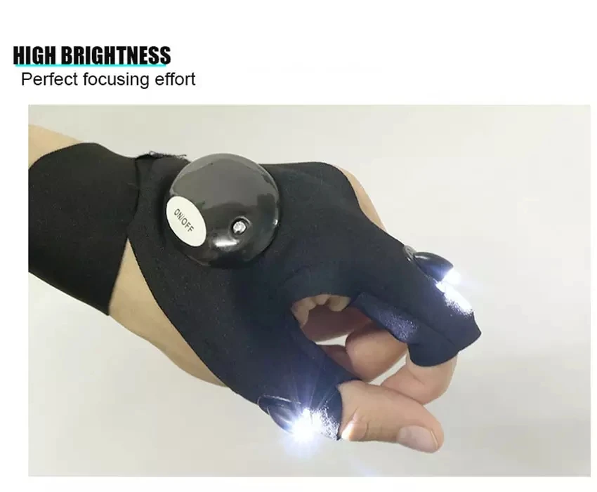 Rts Hot Selling Led Flashlight Outdoor Gloves Led Flashlight Fishing