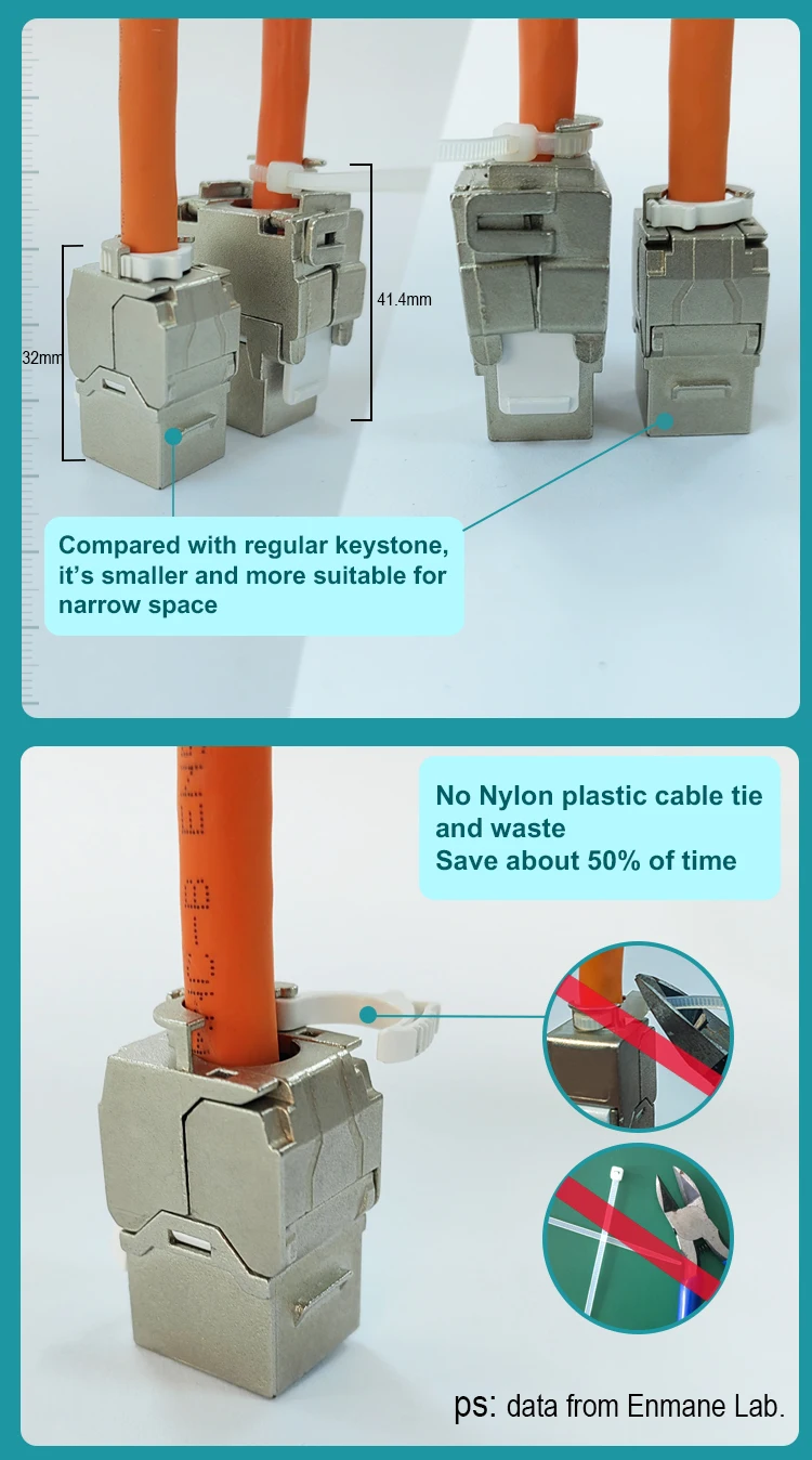 Rj45 Cat5e Cat6 Cat6a Network 180 Degree Toolless Keystone Jack For Lan