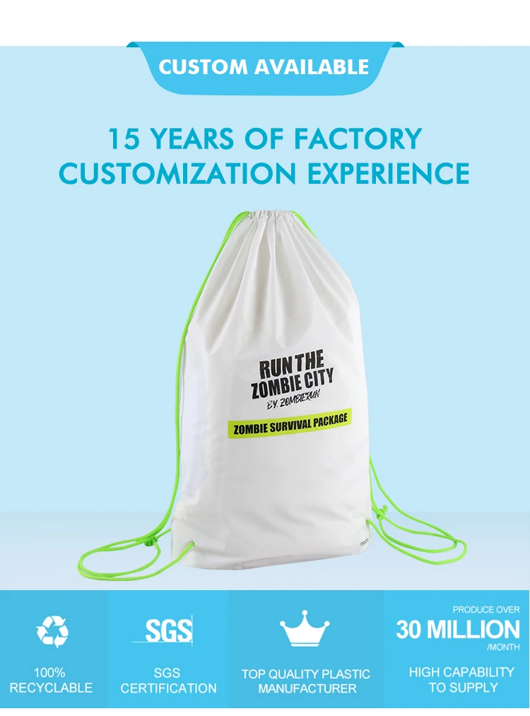 Custom Backpack Plastic Drawstring Bag With Logo Printed Pe Uv Frosted