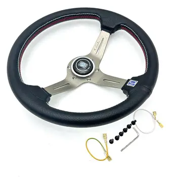 Universal 350mm Classic Drift Racing ND Steering Wheel Microfiber Leather Rally Steering Wheel With Logo 14inch