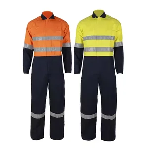 Factory  OEM&ODM Custom Hi Vis Road Safety Reflective Coverall Construction Workwear Clothing Fire Retardant Coverall for Men