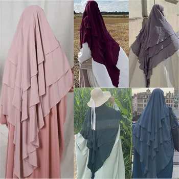 2021 New Arrival Muslim Fashion Headscarf Niqab Islamic Hijab Women Jilbab Abaya Chiffon Prayer Three Layer Long Khimar
