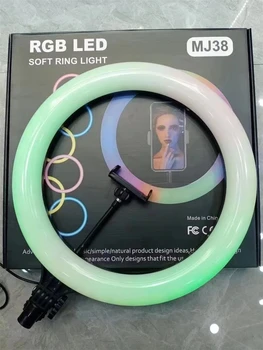 15 Inch MJ38 RGB Circle Photography Lighting Led RGB Ring Light with Phone Tripod Stand for Selfile Live detail image
