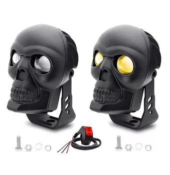 BB1658 Faros Auxiliares De Lupa Alta/baja Doble Color Auto Moto  Mini Driving Skull Fog Headlight Led Light for Bike Motorcycle