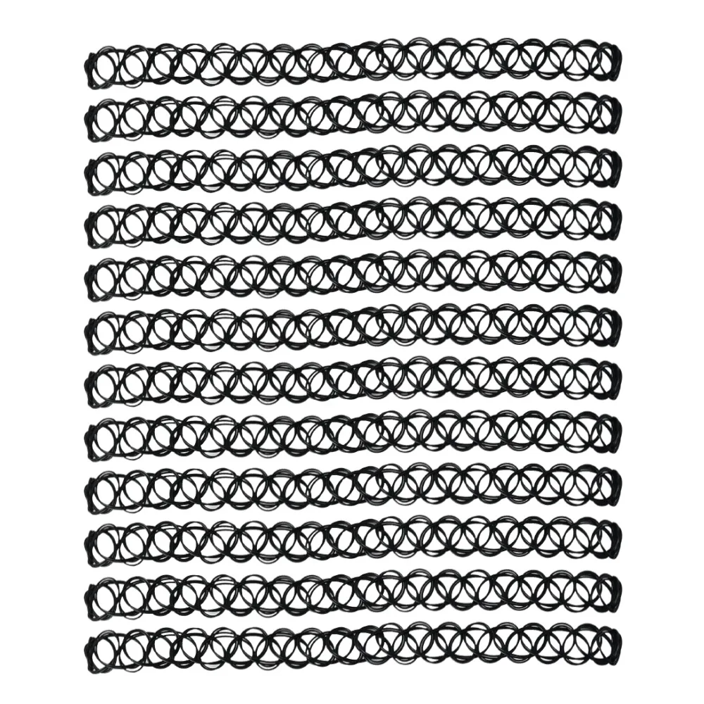 12pcs Vibrant Rainbow Multicolor Stretch Elastic Necklace Set Link Chain Henna Tattoo Choker for Kids and Teens for Parties