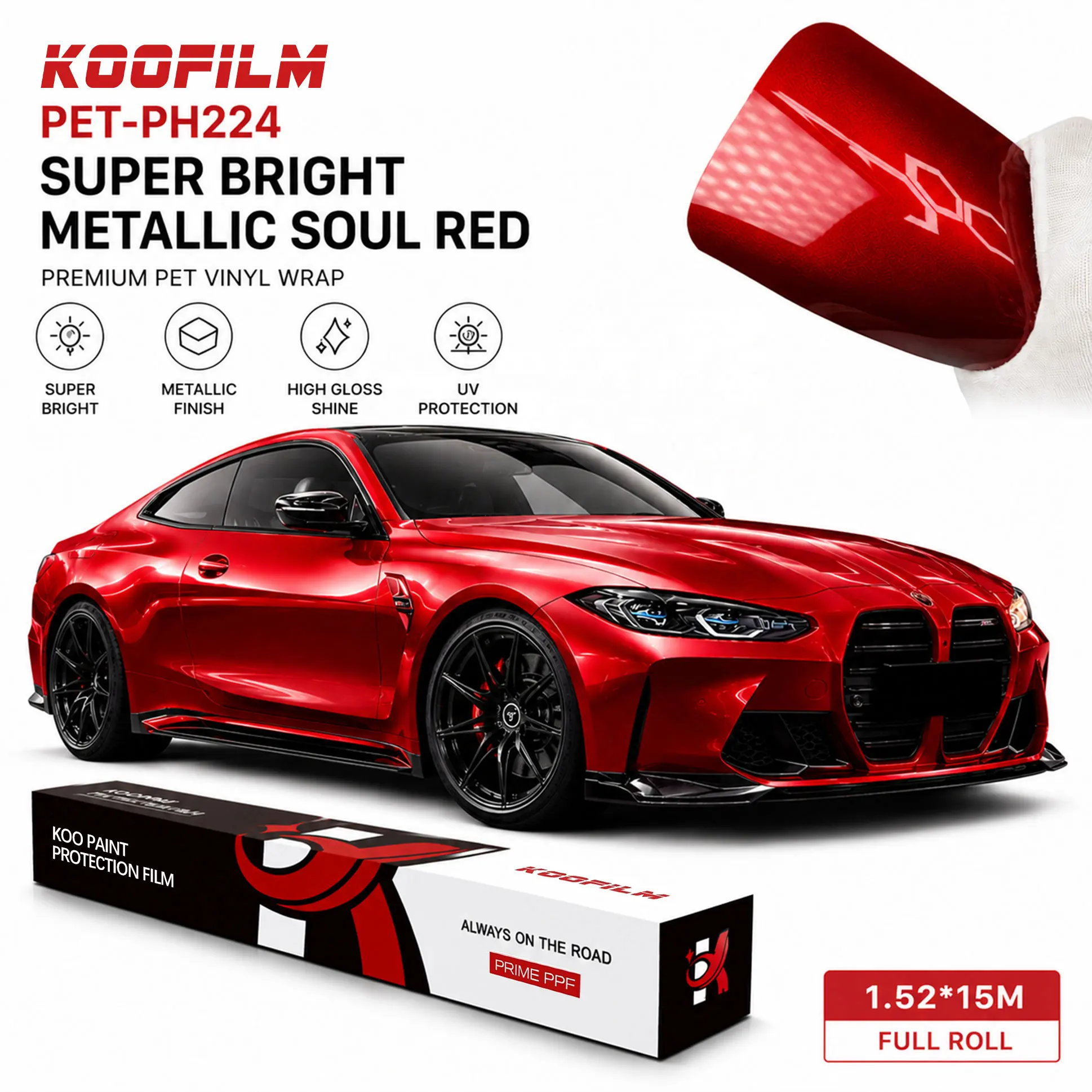 Pvc Car Wrap Vinyl 1.52 16M Super Bright Metallic Soul Red Color Changing Body Wrapping