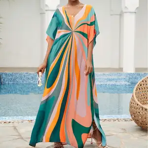 2026 Vacation Abaya Bikini Dress Beachwear Printing Rayon Butterfly Beach Cover up