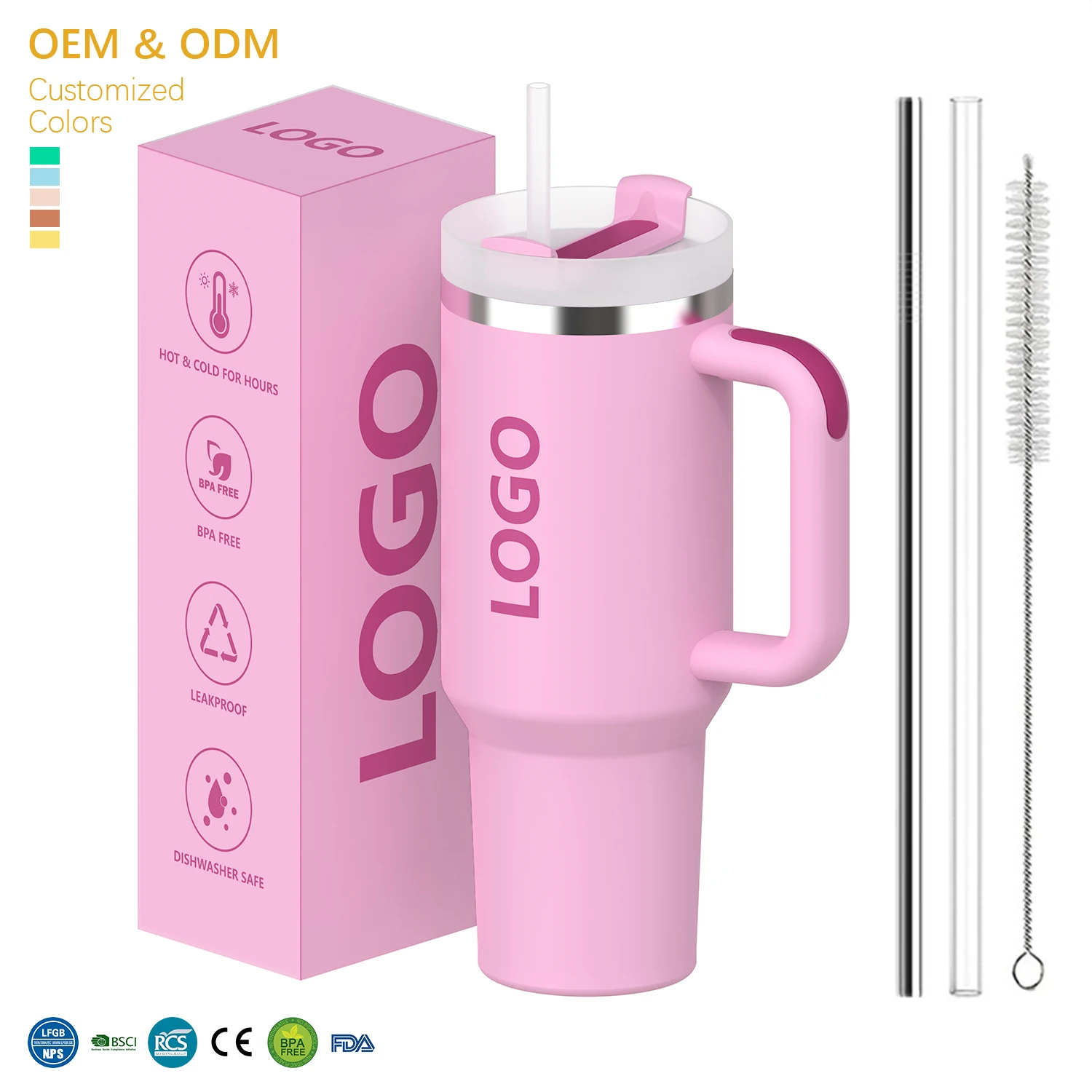 Factory Wholesale 20oz 30oz 40oz Stainless Steel Vacuum Insulated Metal Cup Travel Mug Coffee Tumbler With Handle