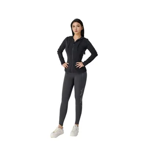 Women's Gym Jacket with Elastic Waist Long Sleeves Slimming Fitness Yoga Set Leisure Leisure Jacket Women's Gym Clothes Kit
