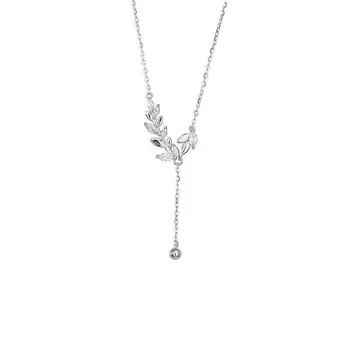 Wholesale Fashion S925 Sterling Silver Leaves Long Tassel Necklace Temperament Necklace