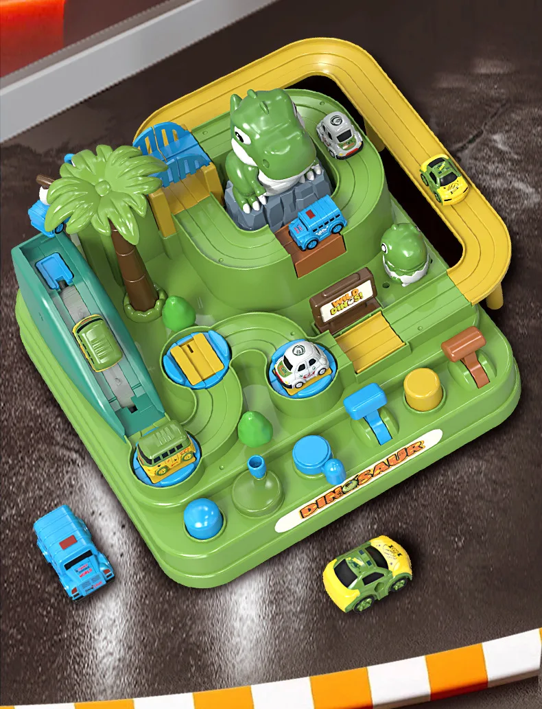 Jungle Dinosaur Challenge Adventure Kids Educational Plastic Puzzle Sliding Car Track Toy