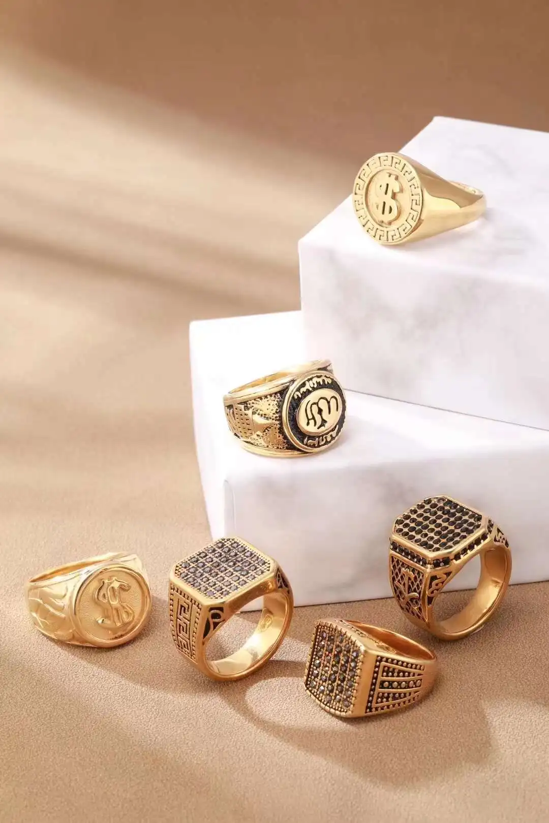 Vintage Punk Rings for Men Eagle Lion Cross Spirit Snake Ring Open ...