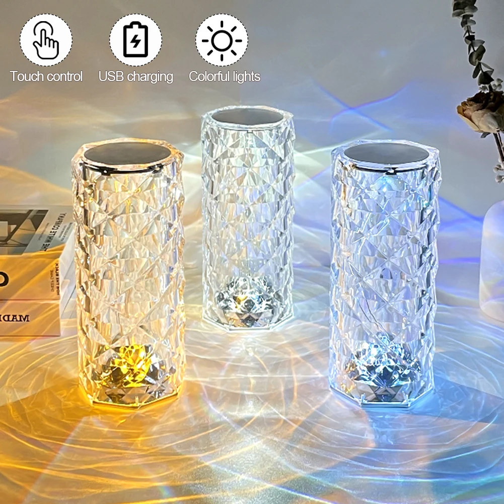 Crystal Diamond Table Lamp USB Charging Touch Lamp Bedside Night Light With Remote Control for Room Decoration