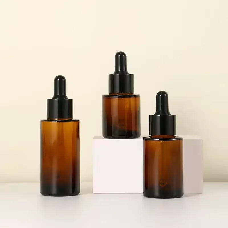 20ml 30ml 40ml 60ml Amber Color Flat Shoulder Essential Oil Dropper Bottle Cosmetic Glass Bottle With Dropper for Oil Package