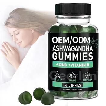 OEM Natural Halal Sleep Gummy with Vitamin D Zinc Stress Relief Ashwagandha Gummies Root Extract Supplement