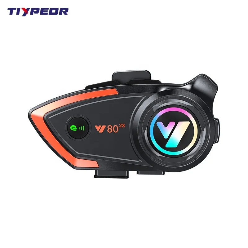 TIYPEOR Motorcycle Helmet Intercom BT Headset V5.0 Hands Free Call Wireless Noise Reduction Waterproof 1000M Interphone